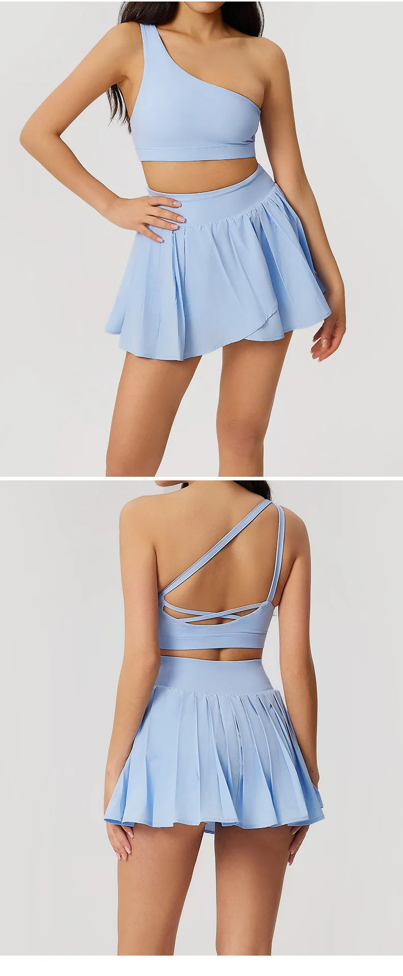 Yoga Set Yoga Short Skirt Women Fitness Single Shoulder Bra Top Gym Set Elastic Hip Lifting Gym Set 2pcs Push Up Workout Suit